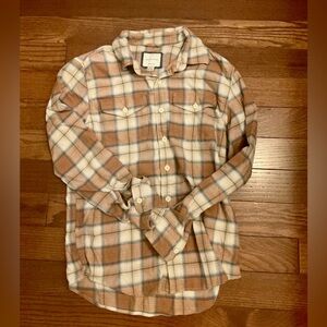 American Eagle Outfitters Plaid Shirt in Tan and White